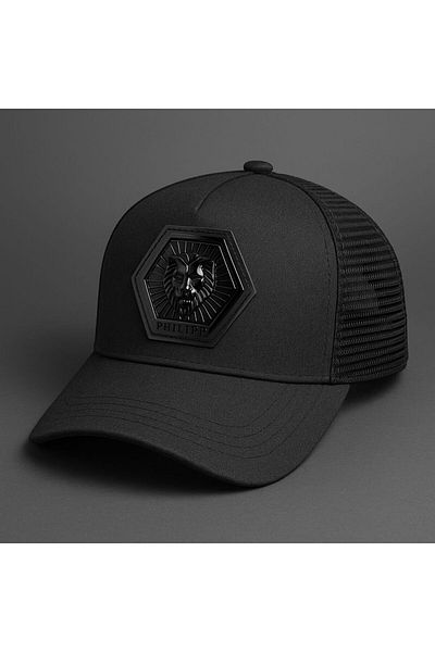 style iconic Philip Plain Limited Edition Trucker Cap – Black Hex Skull Logo