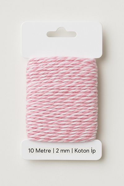 OLİ Art Pink White Cotton Packaging String 10 Meters Cotton Package String 10m
