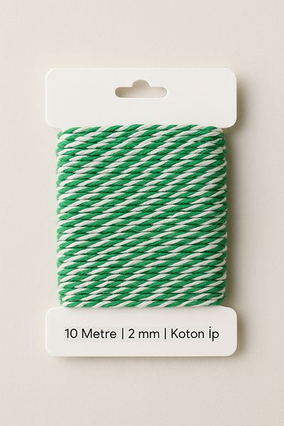 OLİ Art White Green Cotton Packaging String 10 Meters Cotton Package String 10m