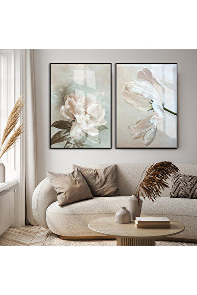 Harikabirev HARİKABİREV | ÎN STILUL VERNICIULUI CU ULEI DE FLORI CREMĂ (GARDENIA) | TABLO DE STICLA CU CADRU 2 PIESE VERTICAL