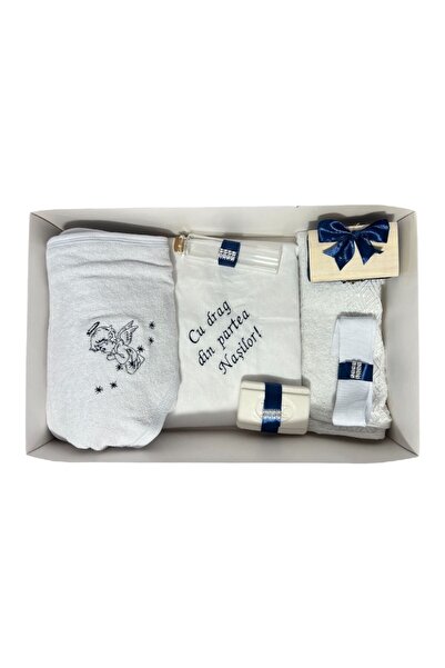 Botez Trusou botez ingeras, 7 piese, bluemarin, in cutie, bumbac, cu mesajul ...