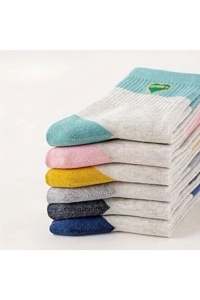 DOT 6Pairs Women's Cotton Socks, Mid-Length, Breathable, Moisture Wicking, Anti-Clumping, Heart Design