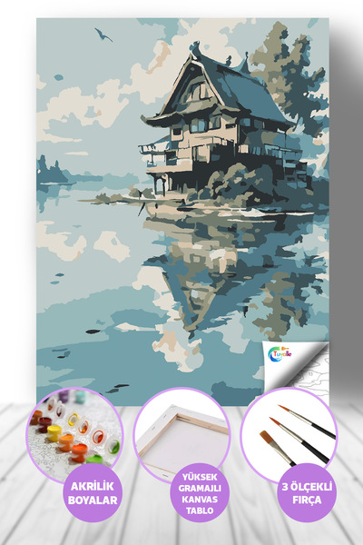 Tuvalle Uzak Doğu Çay Evi Sayılarla Boyama Seti, Hobi Seti, 40X50 Tablo, Fırç...