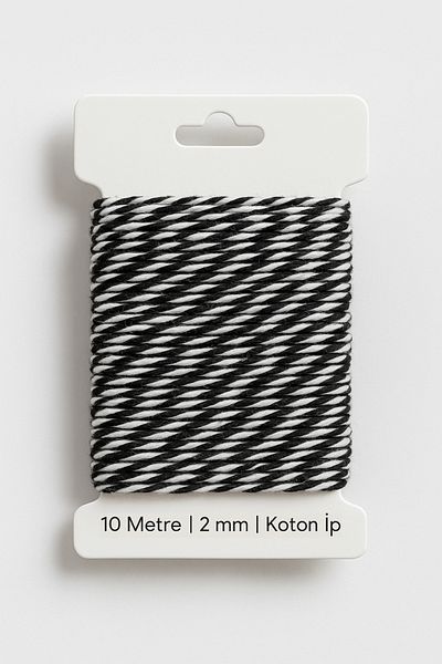 OLİ Art Black White Cotton Packaging String 10 Meters Cotton Package String 10m