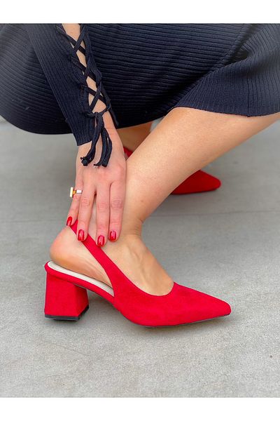 BERFONA Maria Red Cow Suede 5 cm Heel Sandals