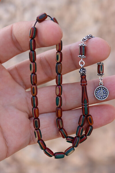 Midyat Nurtaş Gümüş Kafur Ağacı Gümüş Tuğra Püsküllü Kapsül Kesim İşlemeli Tesbih 201024166