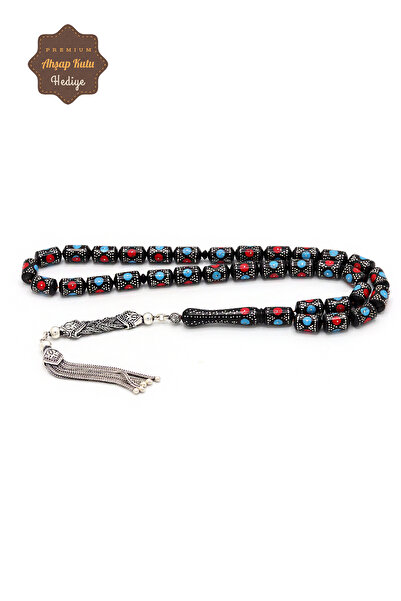 Midyat Nurtaş Gümüş Kırmızı Mavi Gümüş İşlemeli Kapsül Kesim Gümüş Püsküllü K...