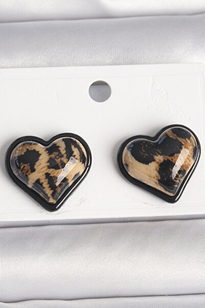Skygo Brass Black Color Leopard Pattern 3D Heart Model Women's Earrings - Tj-Bkp10344