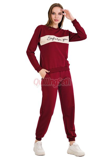 quilling Long Sleeve 22017 Women's Burgundy Color Sports Tracksuit Set