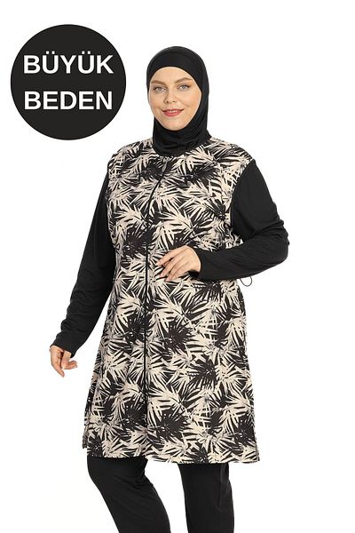 İKSUN Battal Large Size Lycra Long Sleeve Full Covered Hijab Swimsuit