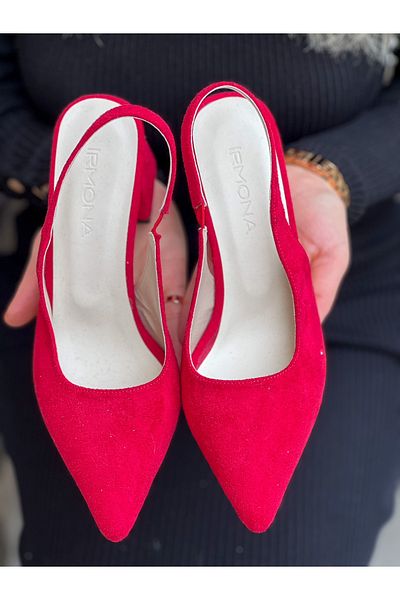BERFONA Maria Red Cow Suede 5 cm Heel Sandals