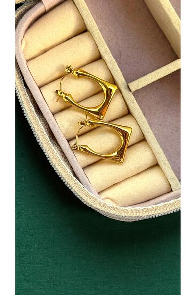 MUTENA Golden Yellow Colored Curved Steel Earrings U Model Shaped Gold Earrings
