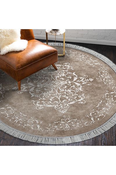 Chilai Home Asi Home Oriental Round Carpet, 160 x 160cm, Polyester, Beige, White
