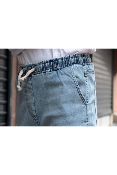 Osyday Battal Large Size Ice Blue Jeans Pants Elastic Waist and Legs Flexible Lycra Jogger