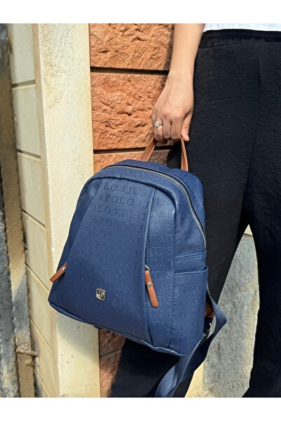 Just Polo Original Women's Navy Blue Tan 9-Compartment Large Size Backpack