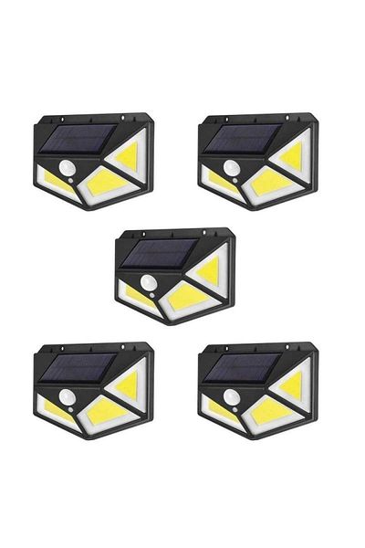 SIKS Set of 5 x SIKS® Solar Powered Lamp, Motion Sensor, 3 Lighting Modes, 100 LED, Wall Mounted