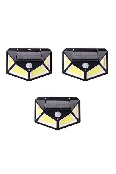 SIKS Set of 3 x SIKS® Solar Powered Lamp, Motion Sensor, 3 Lighting Modes, 100 LED, Wall Mounted