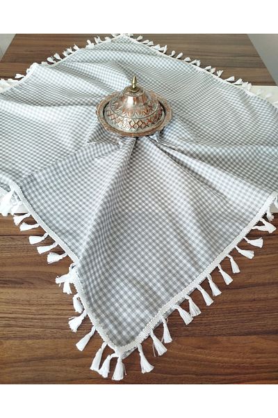 denizli hatırası Piti Checkered Tasseled Tablecloth 85X85 cm