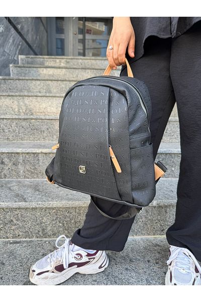 Just Polo Women's Black Tan Printed Large Size Backpack