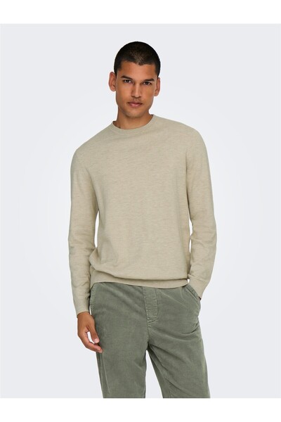 Only & Sons Onsloui Reg 12 Mel Crew Knit Noos 22029951   Haferflocken