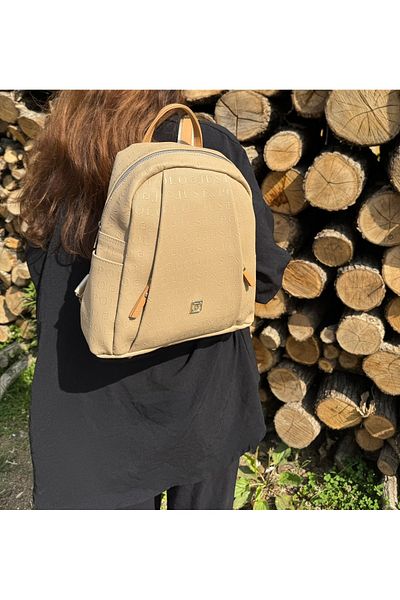 Just Polo Women's Sand Tan Printed Large Size Backpack