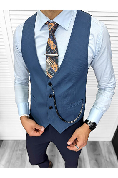 dehaine Men's vest, casual, blue, 13224, slim fit