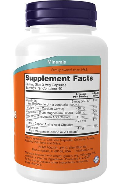 Now Foods Calcium Calcium Citrate Vitamin D2, Magnesium, Zinc, Copper, and Manganese 120 Veg Caps