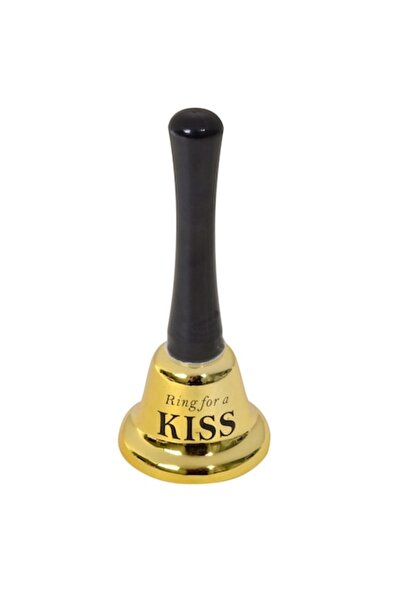 OEM Metal Bell, Ring for a Kiss Model, Golden Color, Black Handle, Dimensions 5x12.5 cm