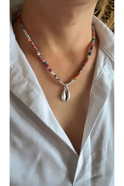 by özllem Glass Bead Necklace with Sea Shell Pendant