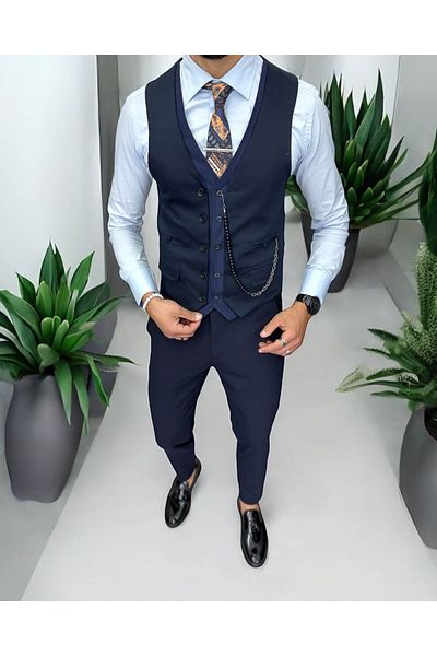 dehaine Men's vest, casual, navy blue, 13223, slim fit