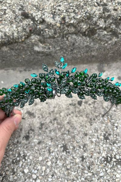 Hobigram Camilo Green Bridal Henna Crown Special Occasion Accessory Women's Crown Hair Accessory – Crown, Crystal Stone