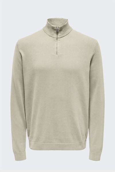 Only & Sons Onsalex Reg 12 Half Zip Knit Men's Beige Sweater - 22022523