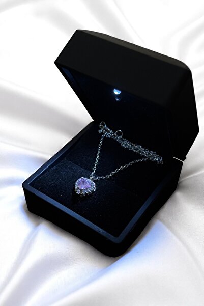 Aşkın İncisi Işıklı Kutuda Çelik Pembe Kalpli Parlak Ciddi İlişki Kolyesi Kararmaz Sevgiliye Hediye