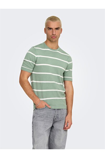 Only & Sons Onswyler Life Reg 14 Ss Striped Knit Men's Green Sweater - Os22032764