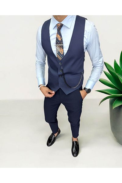 dehaine Men's vest, casual, navy blue, 13225, slim fit