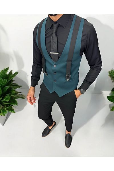dehaine Men's vest, casual, green, 13210, slim fit