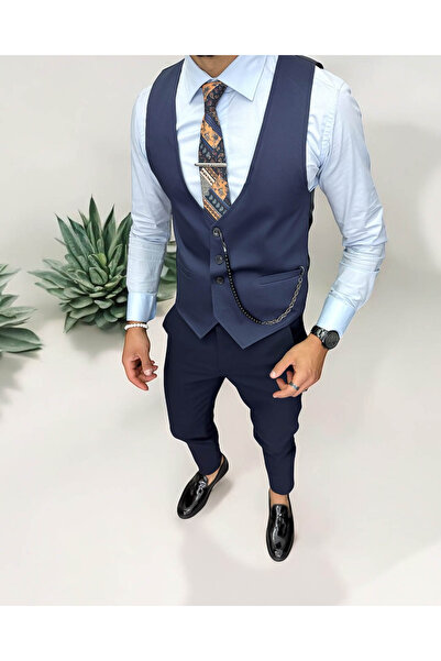 dehaine Men's vest, casual, navy blue, 13225, slim fit