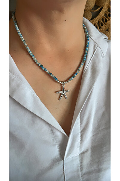 by özllem Glass Bead Necklace with Sea Star Tip