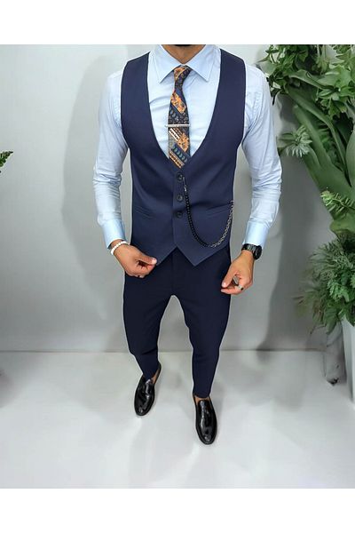 dehaine Men's vest, casual, navy blue, 13225, slim fit