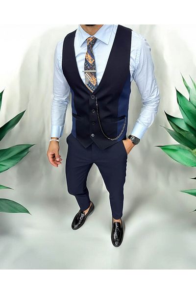 dehaine Men's vest, casual, navy blue, 13226, slim fit