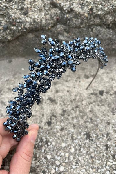 Hobigram Camilo Navy Blue Bridal Henna Crown Special Occasion Accessory Women's Crown Hair Accessory – Crown, Crystal Stone