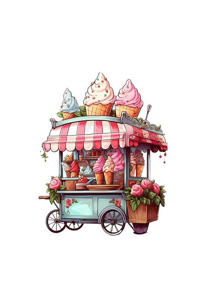 INOVATIX Set of 8 pieces, Sticker Ice Cream Cart, INOVATIX®. 6 cm