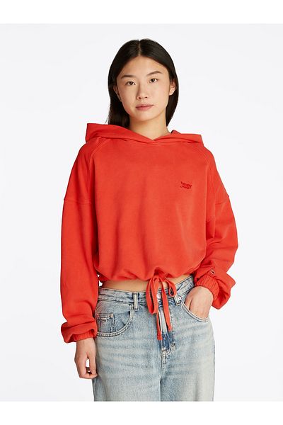 Tommy Hilfiger Tommy Hilfiger Women Bright Vermillion Logo Boxy Cropped Hoodie
