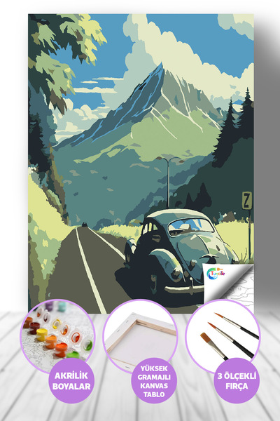 Tuvalle Vosvos Dağlarda Sayılarla Boyama Seti, Hobi Seti, 40X50 Tablo, Fırça ...