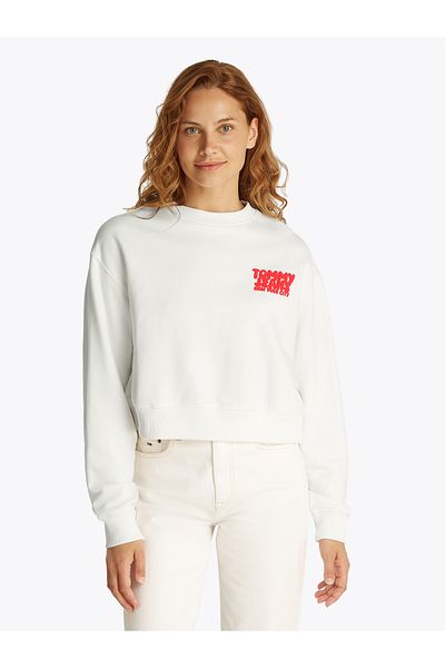 Tommy Hilfiger Women Ecru Relaxed Crop Bubble Sweatshirt