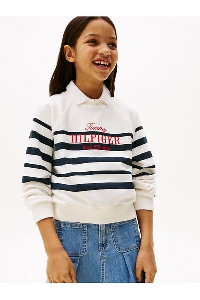 Tommy Hilfiger Girls Dark Night Navy Stripe Logo Embroidery Sweatshirt