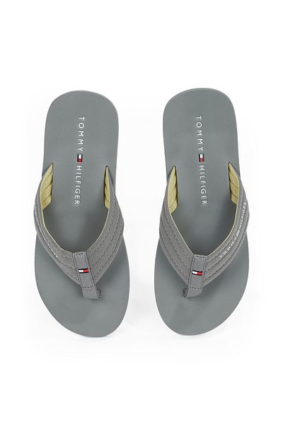 Tommy Hilfiger Men Universal Grey Logo Webbing Pool Flip Flops