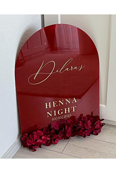 Yalova Design Kırmızı Veya Bordo Pleksi Kına Karşılama Panosu (Kırmızı Ortanc...