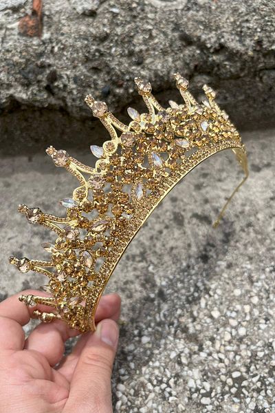 Hobigram Catalina Gold Bridal Henna Crown Special Occasion Accessory Women's Crown Hair Accessory – Crown, Crystal Stone