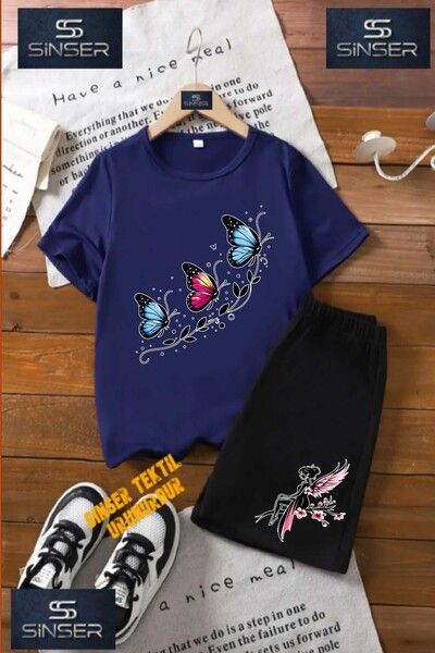 SS SİNSER Children's “Butterfly 3Lu Sarmasik“ Special Printed Crew Neck T-Shi...